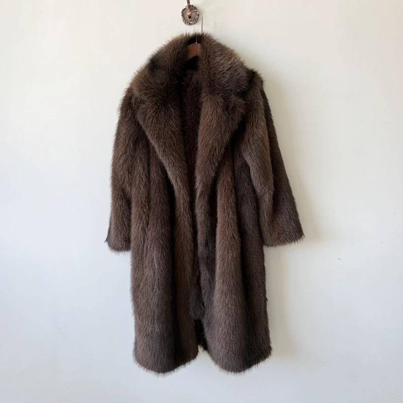 European and American autumn and winter new suit collar fox fur jacket artificial fur striped extended coat