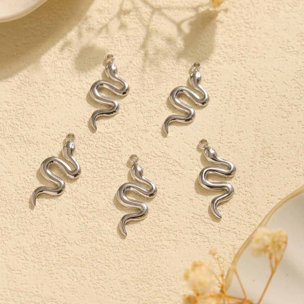 3pcs Stainless Steel Snake Charms DIY Pendant for Necklace Bracelet Earring Zircon Making Punk Animal Accessories Wholesale