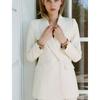 Double Breasted Lapel Long Sleeve Suit Coat 3040135 Stitching Decoration High Waist Casual Trousers 3030135