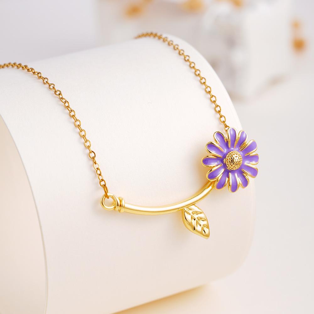 Sweet Colorful Enamel Daisy Choker Necklace Stainless Steel Chain Jewelry Gifts for Women Teen Girls