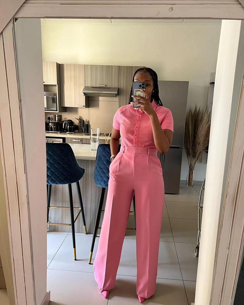 Y6012 Damskie spodnie casual z wysokim stanem, prostą nogawką i szeroką nogawką na wiosnę/jesień/zimę - Styl europejski i amerykański