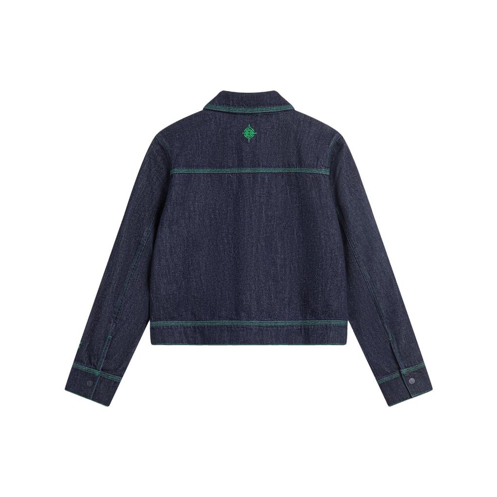Li Ning Sports Lifestyle Series Letter Embroidery Polo Loose Single-Breasted Denim Jacket Women Jacket Denim-Blue AJDT366-2