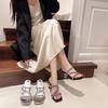 Fashion Hot Selling 2025 Comfortable Rhinestone Sandal Women's Summer Style Flat Beach Slipper Versatile Square Head Design Ladies Slipp