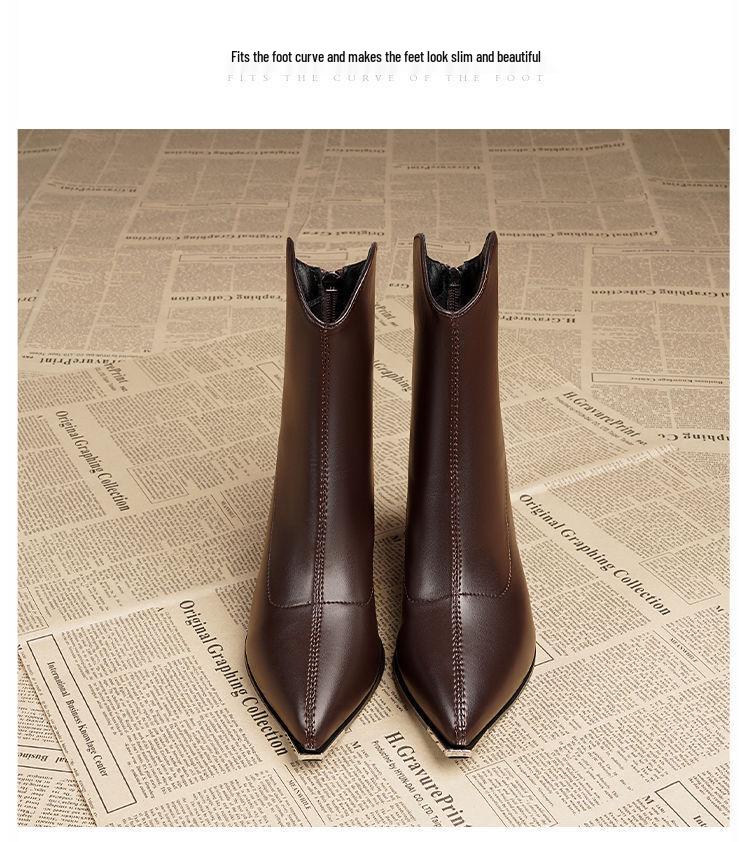 2025 Trendy Pointed Toe Chunky Heel Ankle Boots for Women - High-End Petite French Style