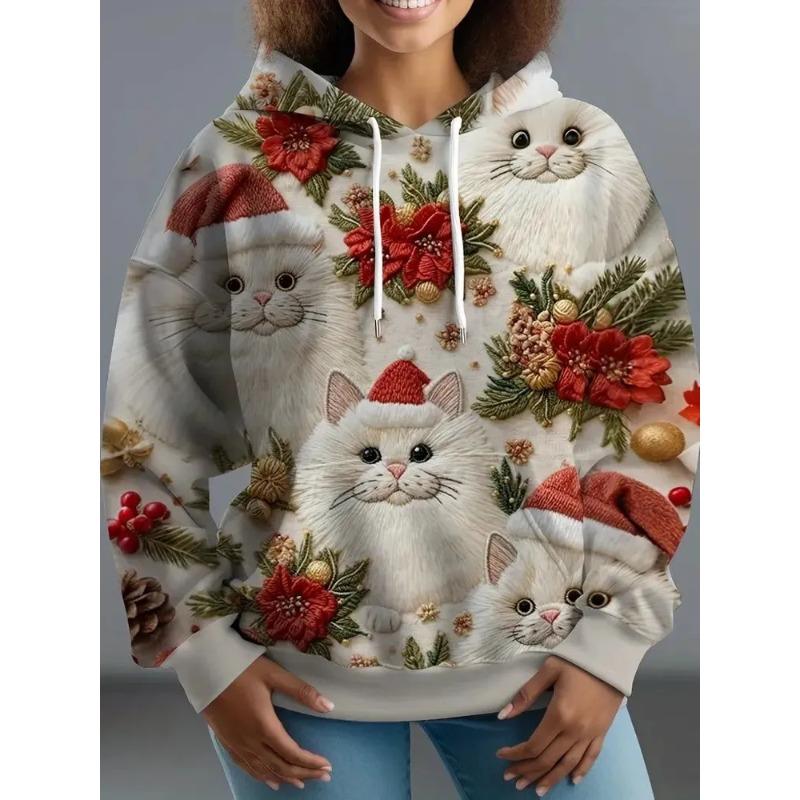 Ladies Autumn/Winter 3D Printed Hooded Christmas Dress Up Hoodies & Sweatshirts (women’s)