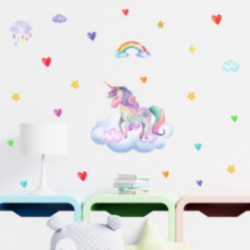 Cartoon Rainbow Cloud Unicorn Glow Wall Stickers Cute Decoration for Bedroom Girls Gift Home Decor Living Room Wall Decals