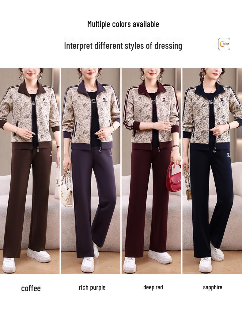 Women's Casual Sportswear Set - Spring/Autumn 2026 Three-Piece: Stylish, Loose-Fitting Age-Reducing Attire for Middle-Aged Mothers