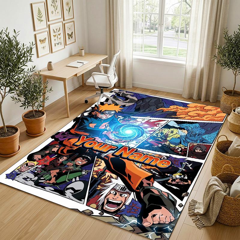 Personalized Crystal Velvet Carpet,Naruto Custom Printed Name, Plush Area Rug For Home Indoor Decor