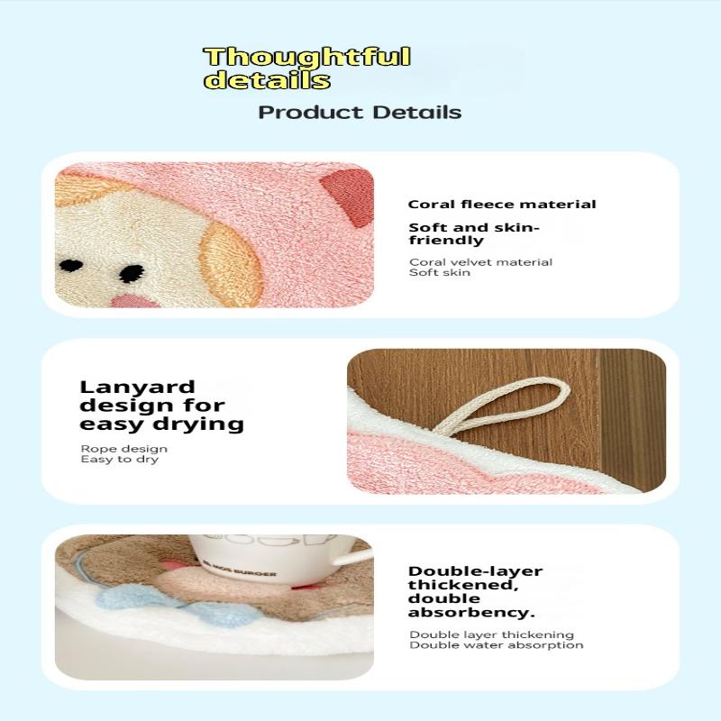 Kawaii Cartoon Hand Towel Double-Layer Coral Velvet Drying Wiping Towels Hanging Style Absorbent Towel