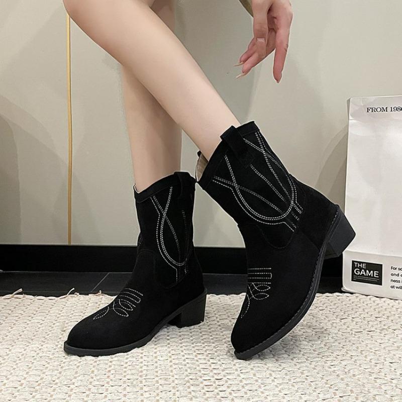

Polished medium tube square and pointed fashion boots autumn and winter new out retro style versatile women s boots 34 чёрный