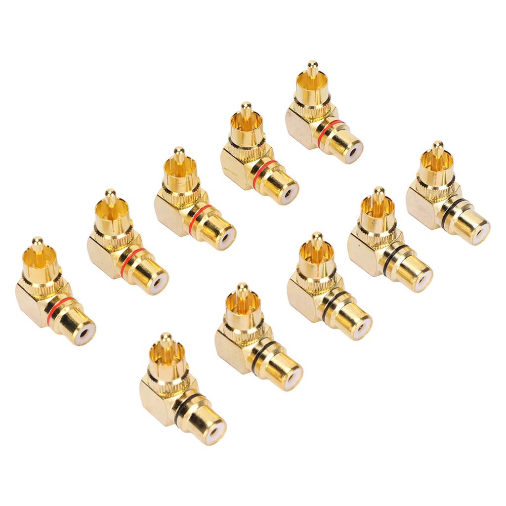10pcs RCA Right Angle Adapter Male To Female Copper Gold Plated 90 Degree L Type RCA Adapter Connector