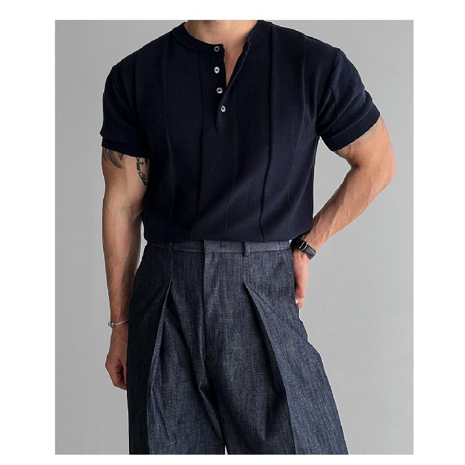 American Retro Heavyweight Short Sleeve T-Shirt Men's Polo Shirt Mature and Stable Muscle-Showing Fitness Sports Casual Top