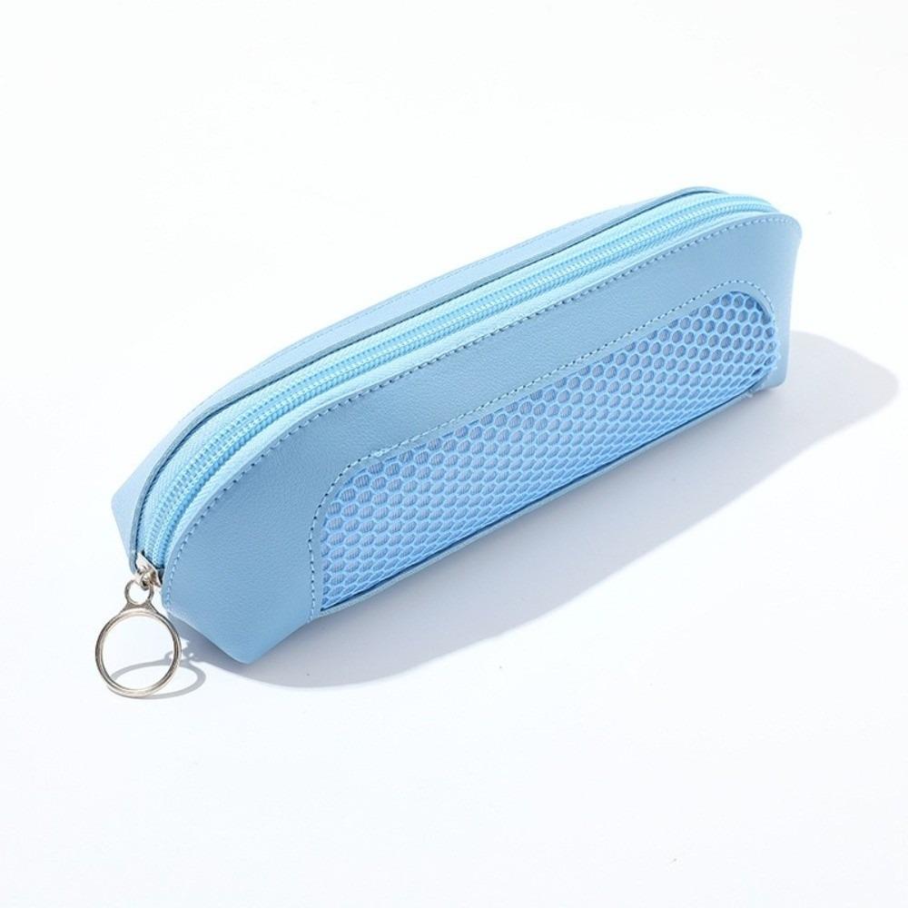 

Large Capacity Pen Bag Double Sided PU Leather Stationery Bag New Pencil Case School Office синій