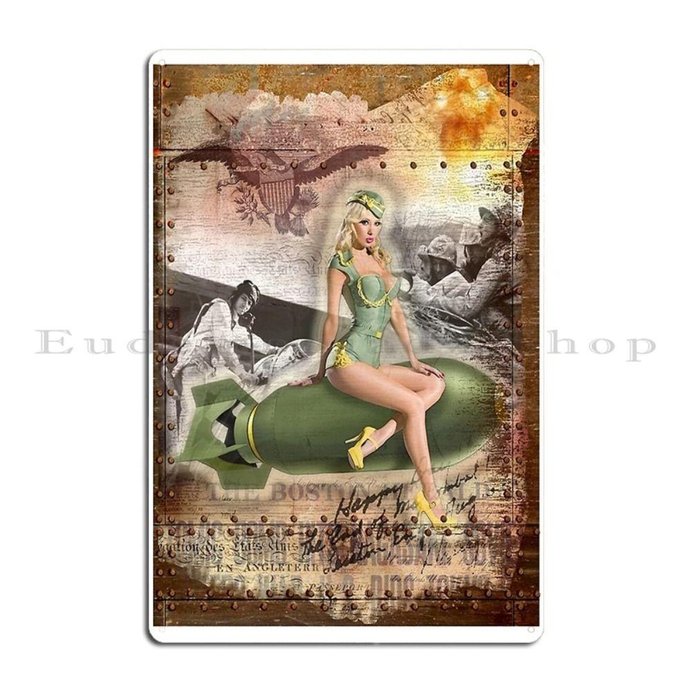 Vintage Military Pinup Girl Metal Tin Sign Wall Decor 20x30cm