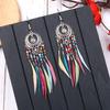 Boho Women Hollow Carved Circle Feather Tassel Dangle Hook Earrings Jewelry
