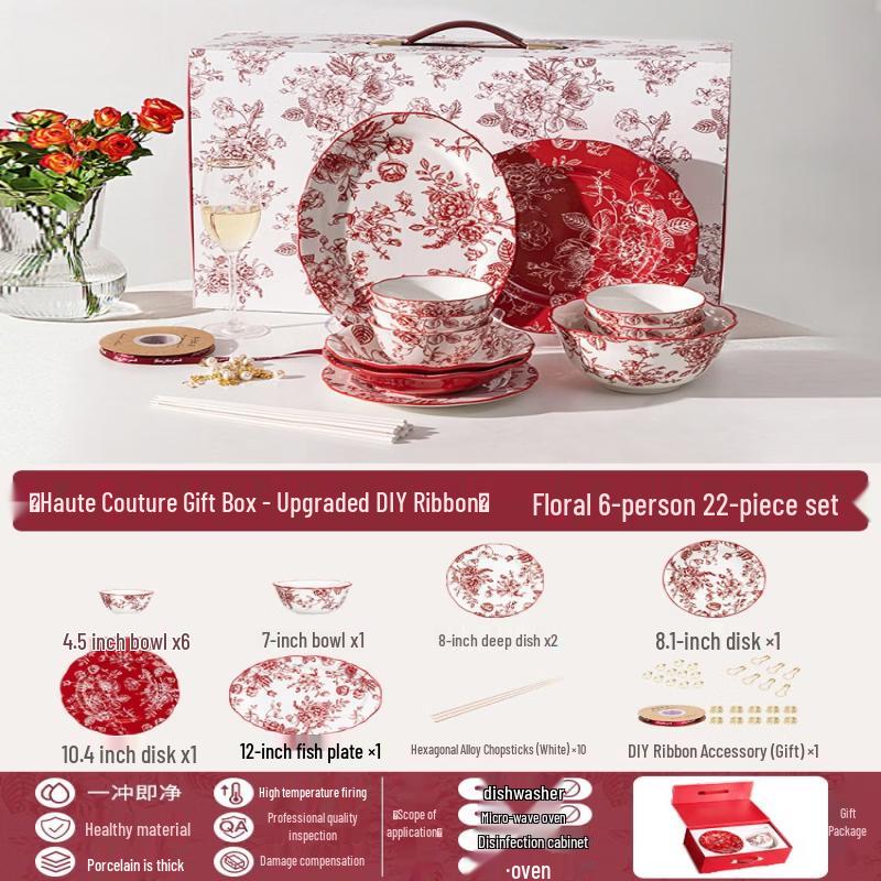Wuhe Rose Holiday Floral 22-Piece Bone China Dinnerware Set