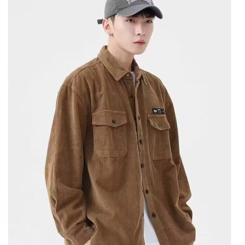 Retro Corduroy Shirt Men'S Spring And Autumn Shirt Casual Workwear Men'S Coat Long Sleeved Top Plus Size