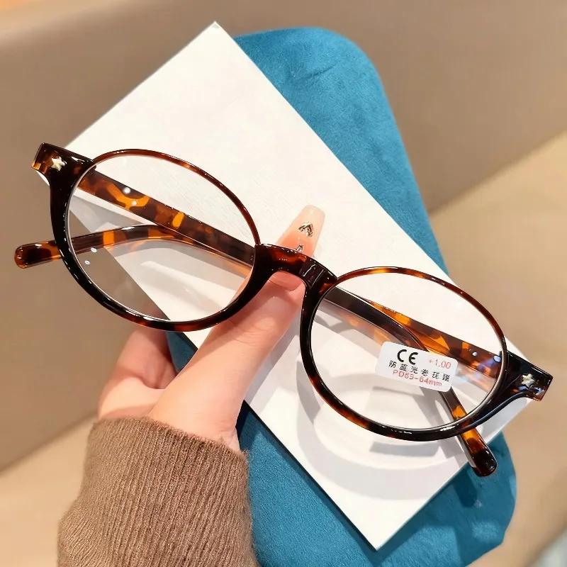 New Retro Round Frame Reading Glasses with Metal Half Frame Blue Light Blocking Retro Reading Glasses 0 To+4.0 3.0