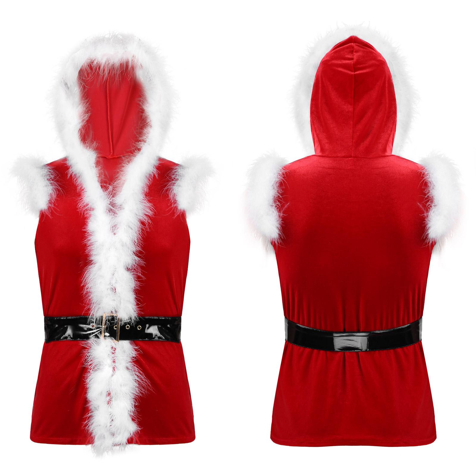 

Мужской Рождественский Праздничный Костюм Санта Клауса Косплей Маскарадный Костюм Безрукавная Куртка-Пальто с Капюшоном M