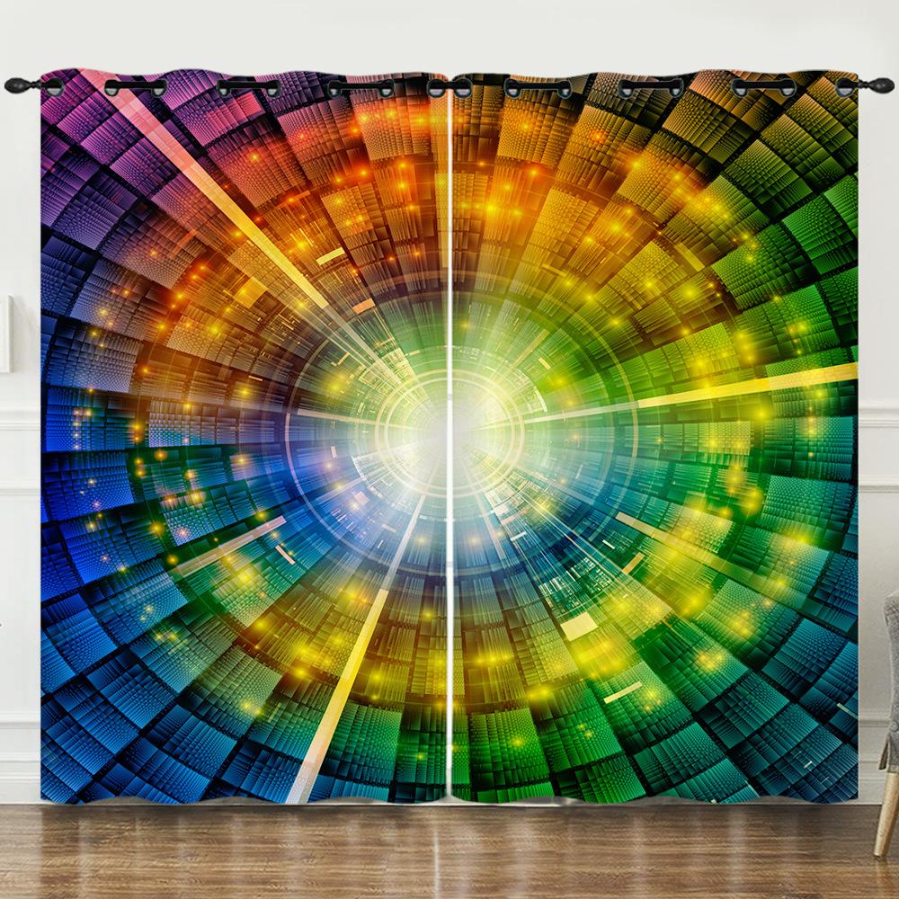 Curtains 3D Three-dimensional Pattern Curtains Nordic Wind Irregular Special-shaped Blackout Curtains Bedroom Free of Punching