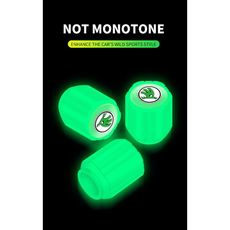 Leuchtende Autoreifenventilkappen Fluoreszierende Motorradradreifen für Skoda S Fabia 1 2 A4 A5 Octavia A7 RS Superb Rapid Yeti Karoq Vision
