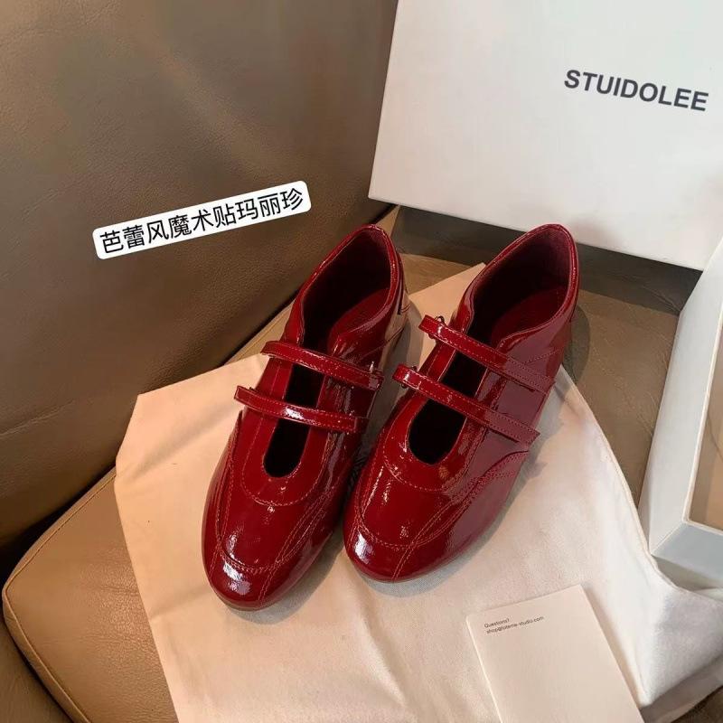 

New Mance Old Street~ Ballet Style Double Velcro Round Head Lazy Casual Shoes 40 червоний