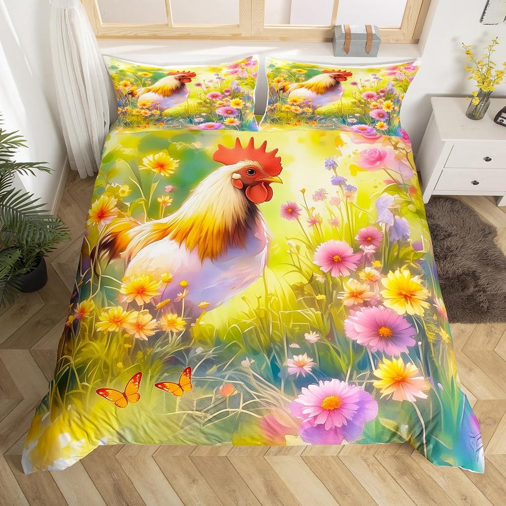 Comforter Rustic Rooster Bedding Set Farm Animal Full King Queen Size Microfiber Farmhouse Chicken With