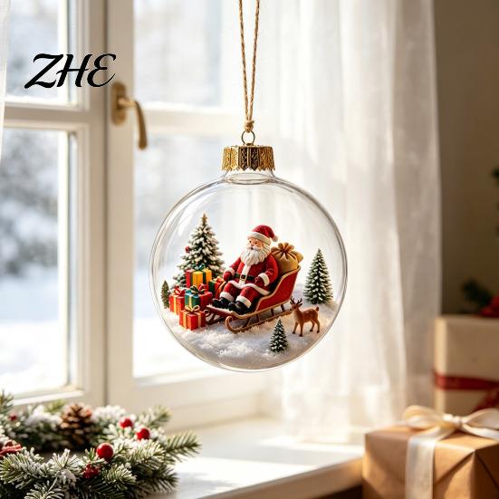 Indoor Party Ambient Lights Light Up Christmas Scene Ball Ornament with Warm LED Glowing Holiday Story for Clear Acrylic Hanging Balls Tree Decor and