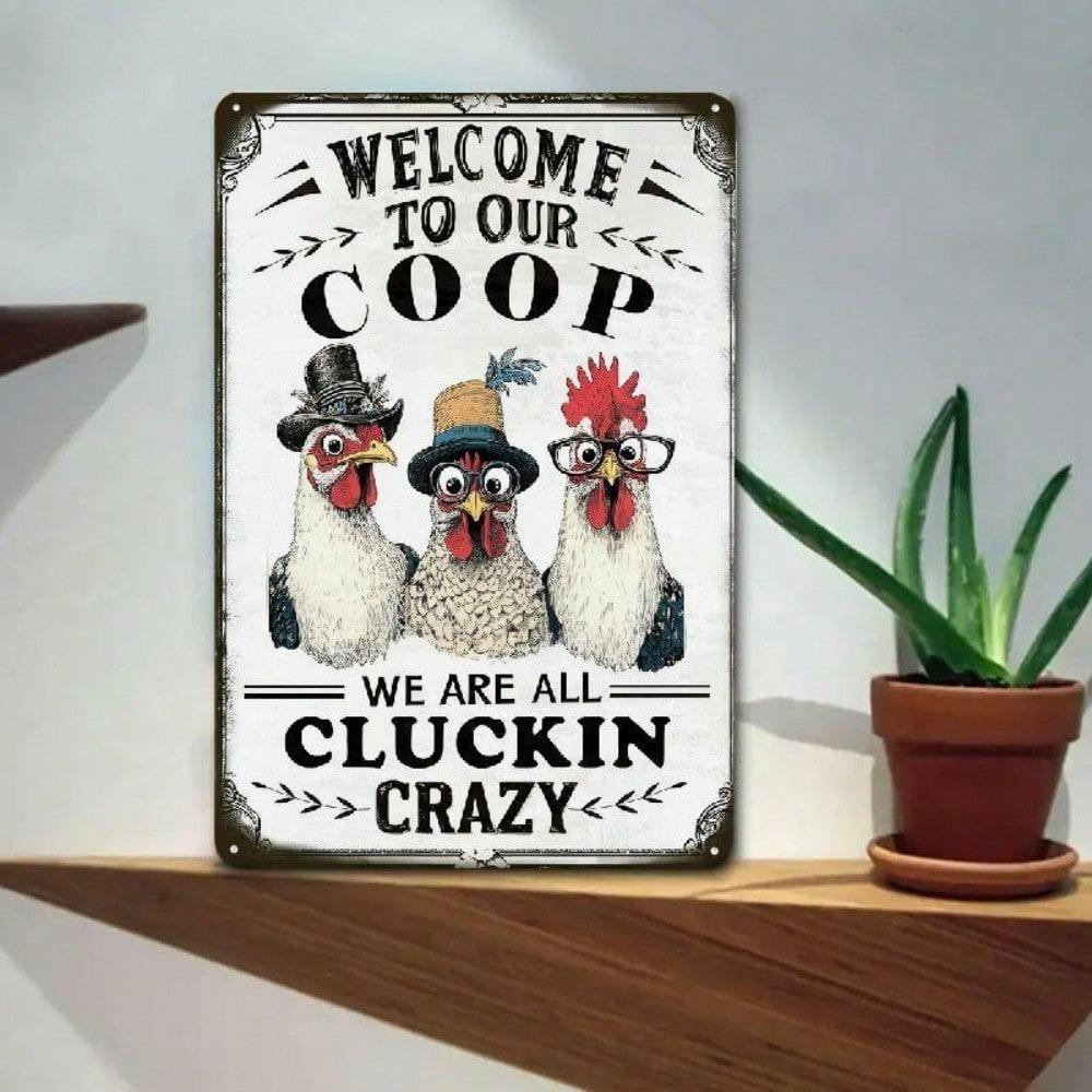 Farmhouse Chicken Coop Sign Vintage Wall Art Rooster Hens Metal Plaque Rustic Welcome Decor