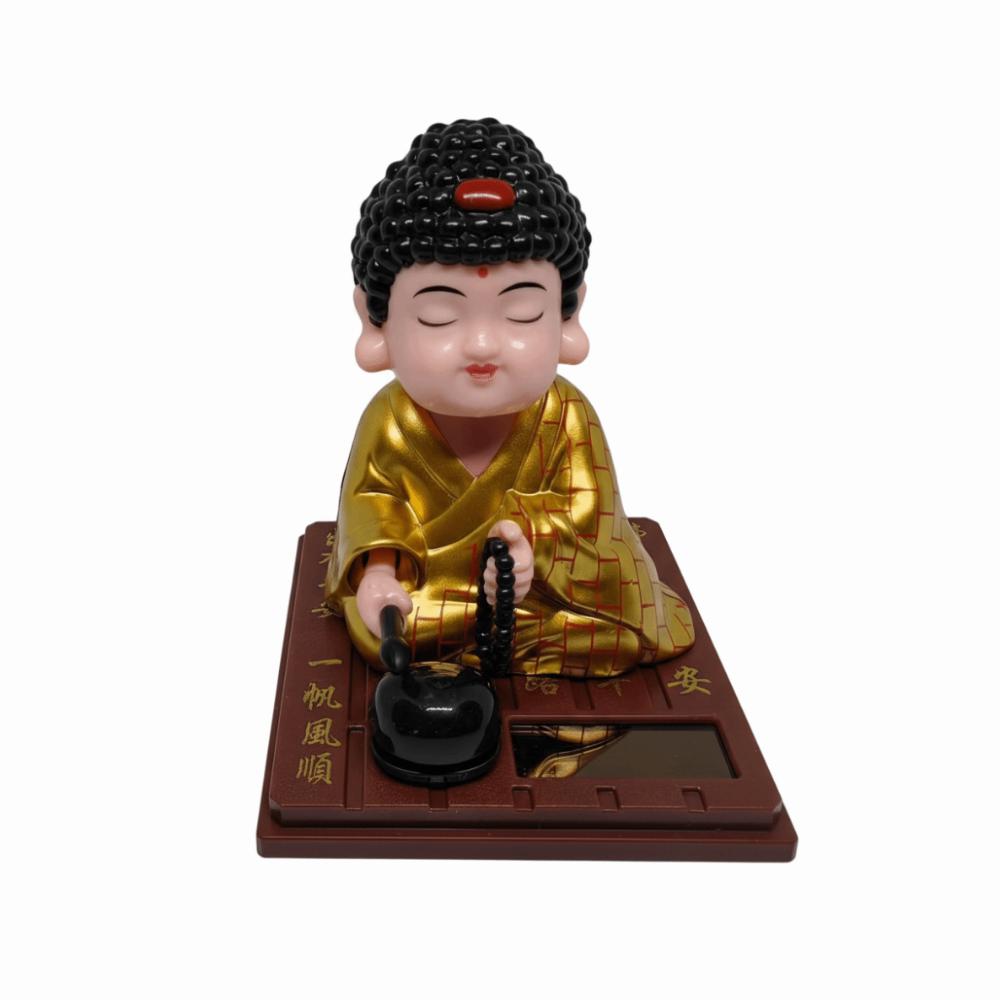 Solar Powered Buddha Car Ornament Nodding Motion Round Base Wooden Fish Figure Square Base Knocking Reciting Buddha Statue