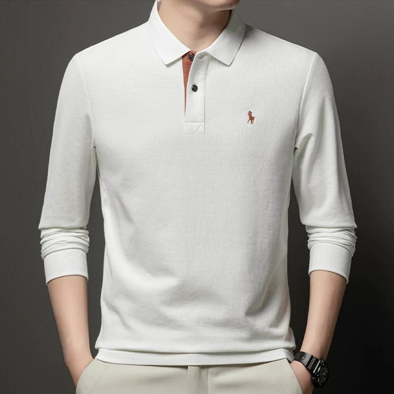 STORN 100% Czysta Bawełna Marka Premium Męska Koszulka Polo z Długim Rękawem Moda Personalizacja Haft z Koniem Klasyczny T-shirt Paul