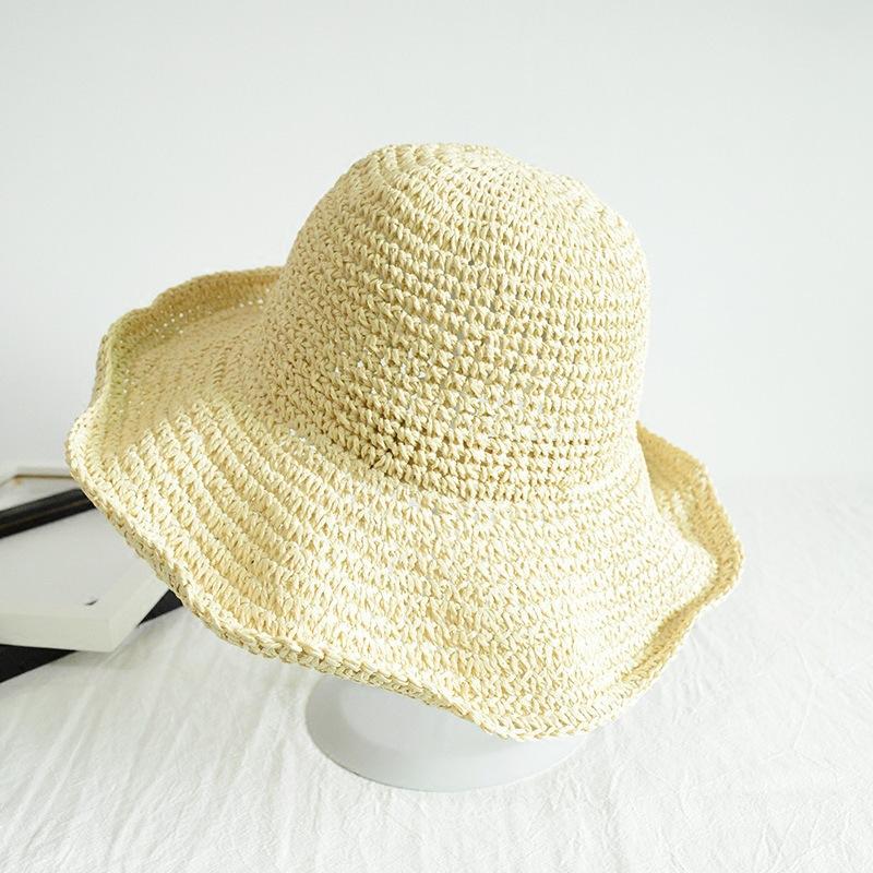 Damen Handgeflochtener Stroh-Sonnenhut Faltbar Große Breite Krempe Atmungsaktiv Häkel-Strandhut Für Sommer Outdoor Reisen Und Lässige Tägliche Kleidung
