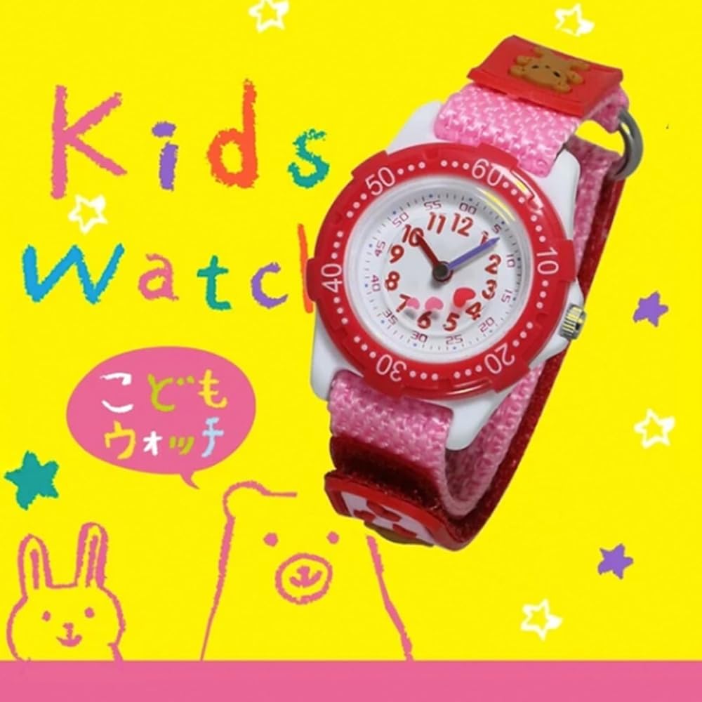Crepha Kids Analog Watch Animal Design Waterproof Lightweight 13.5g Nylon Strap Pink for Girls Ages 3-12