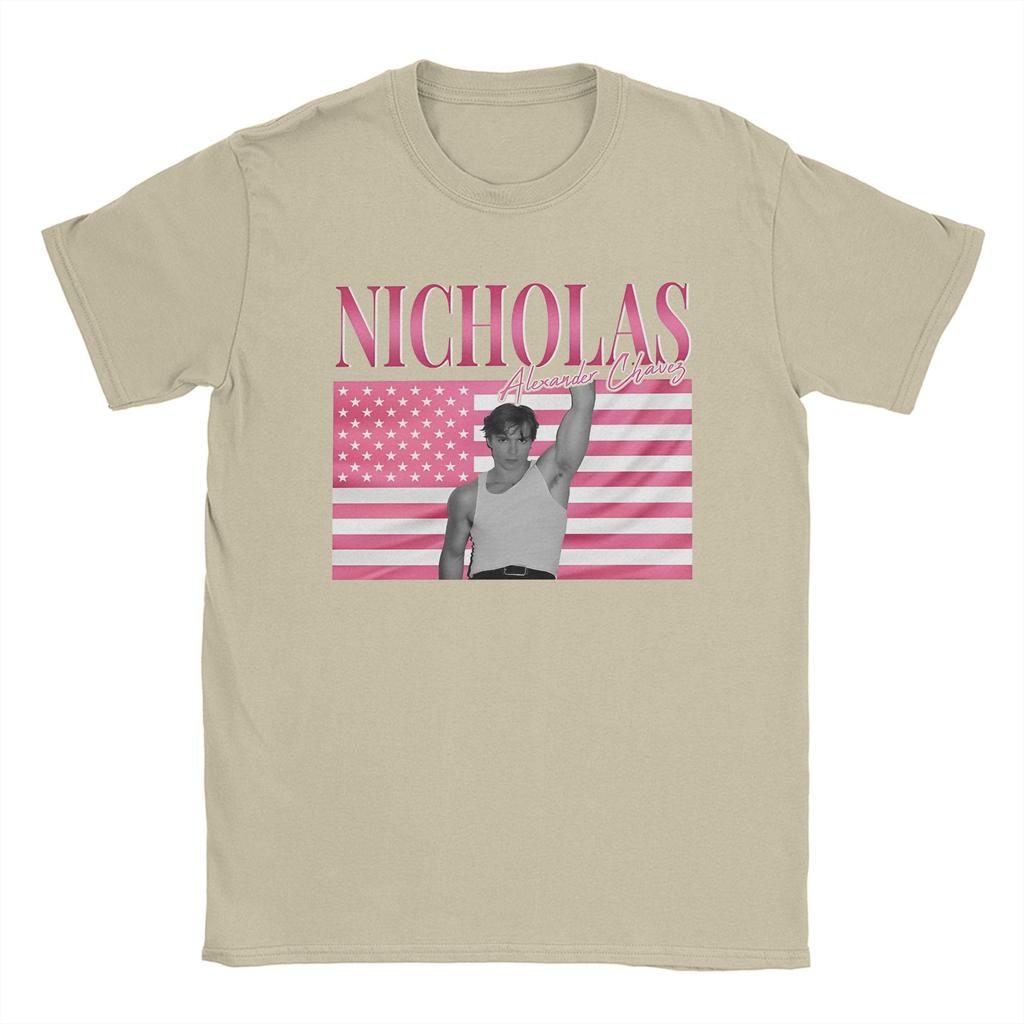 Men's T-Shirt Nicholas Alexander Chavez Actor Vintage 100% Cotton Tee Shirt Short Sleeve Pink USA Flag T Shirt O Neck merch New