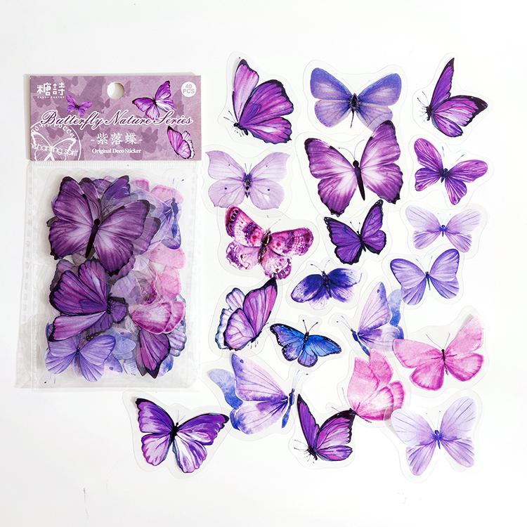 40Pcs/lot Butterfly Stickers Scrapbooking Bullet Journaling Toy Retro Craft Deco Album DIY Stationery Stickers Waterproof