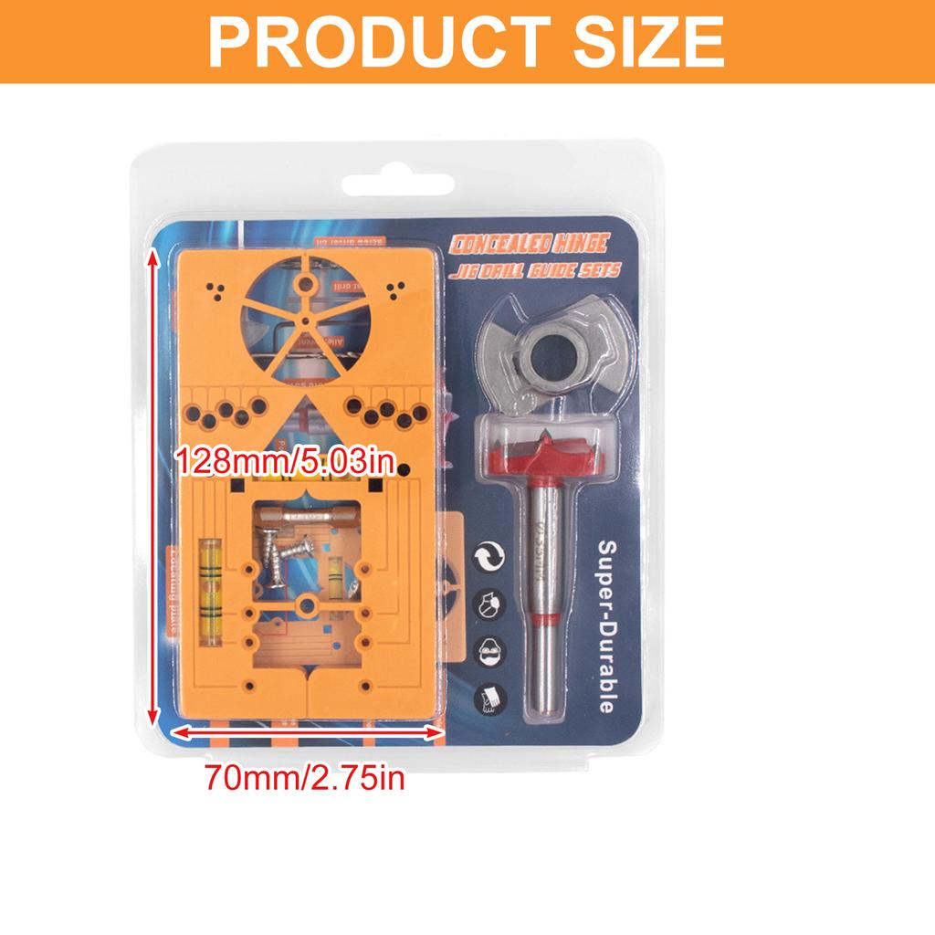 Hinge Boring Jig Kit with Builtin Level Bubble for Cabinet Door Installation 35mm Adjustable Hole Precision Tool