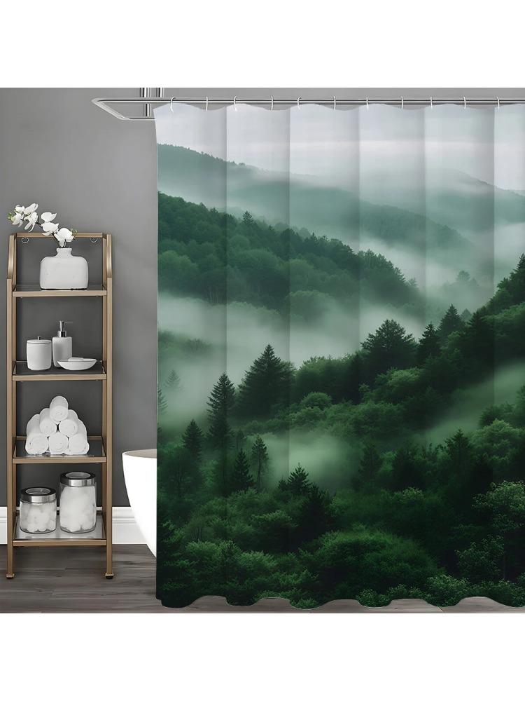 

Forest Tree Green Fog Shower Curtain, Bathroom Decorative Shower Curtain, Waterproof Shower Curtain With Hooks W60H190(CM)-1 Pcs