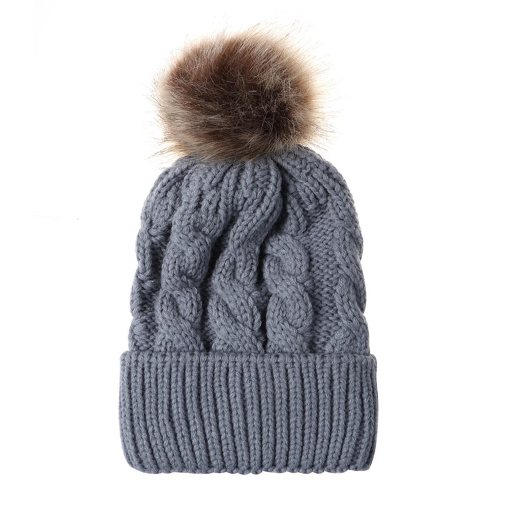 Women Knitted Cap Fashionable Solid Color Fuzzy Ball Warm Hat Cap