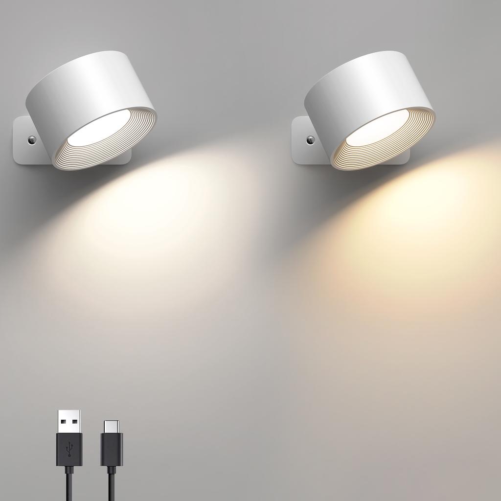 LED Indoor Wall Lamps with 2000mah Rechargeable Battery 360 Rotation Wall Light Adjustable Modern Nordic Fixtures Bedroom Decor