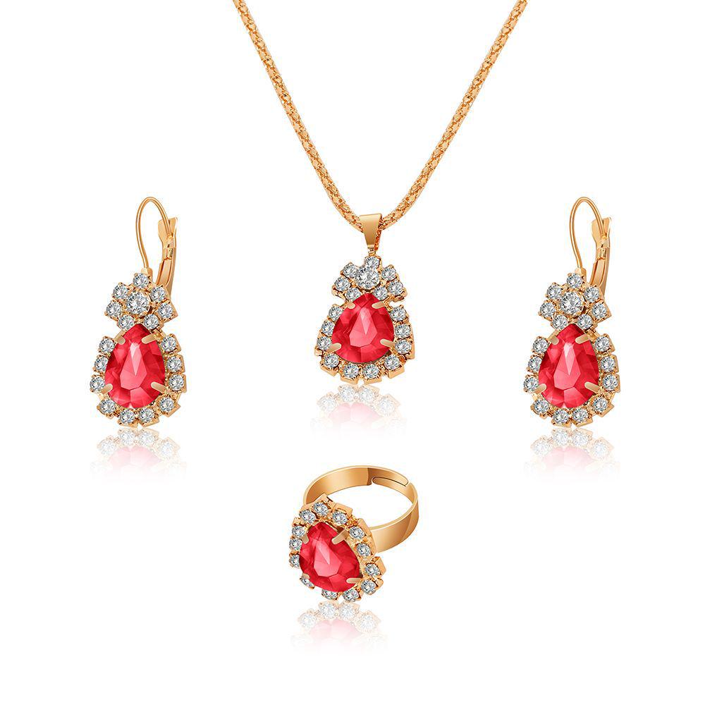 Water Drop Full Diamond Bridal Jewelry Set: Necklace, Earrings, & Ring