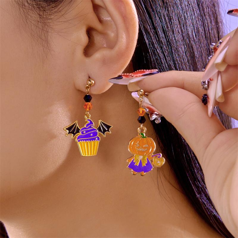 Halloween Cartoon Ghost Earrings for Women Asymmetrical Pumpkin Ghost Long Tassel Earrings Festival Party Jewelry Accessories