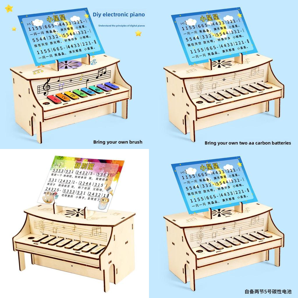 Hand Assembled Wooden Piano Music Box Model Children Puzzle Toy Set For Kids Diy Educational Toy