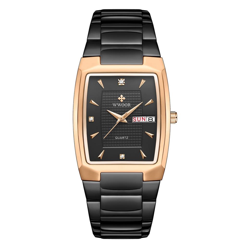 WWOOR Luxury Business Men Watches Gold Quartz Stainless Steel Sport Clock Waterproof Week and Date Wrist Watches