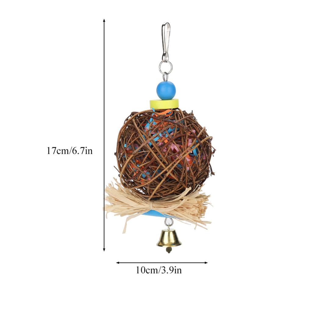Bird Parrot Chewing Toy Natural Rattan Ball Toys for Small Birds with Paper Strips