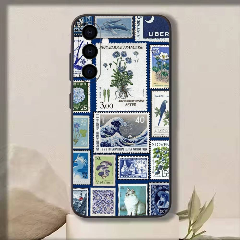 Retro Stamp Phone Case For Samsung Galaxy A73,A72,A71,A70,A53,A52,A51,Soft Silicone Black Cover