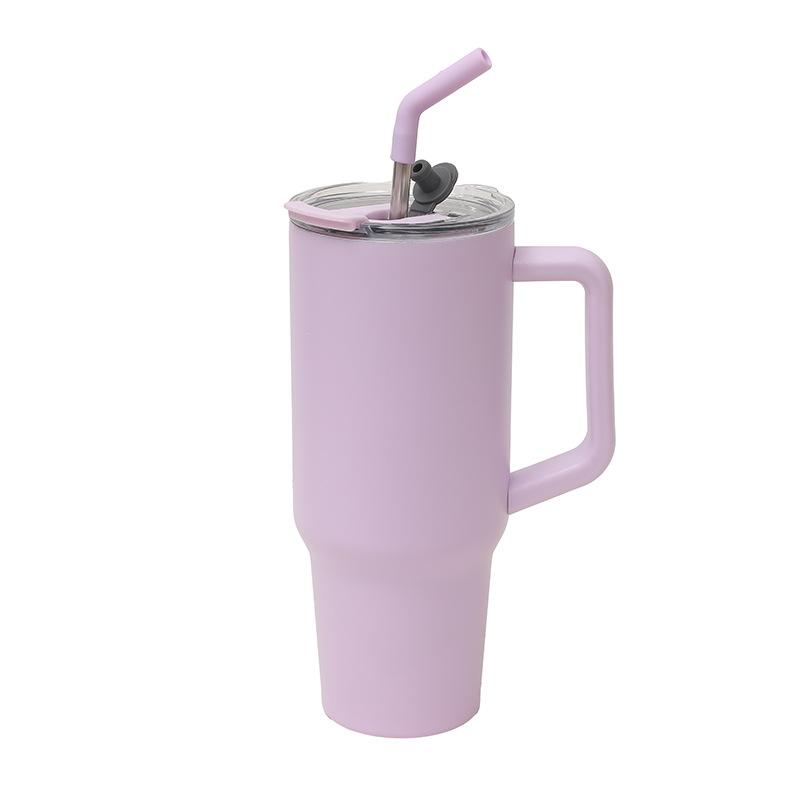 Stainless Steel Handle Car Cup Double Drink Large Capacity Straw Cup Household Solid Color Light Luxury Thermos Cup