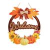 Maple Leaf Pumpkin Ornament Autumn Harvest Wooden Wreath Pendant, Front Door Hanging Ornaments with Hemp Rope, Natural Wood Seasonal Sign Pumpkins