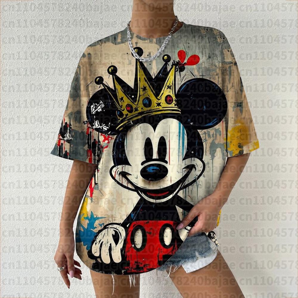 Summer  T Shirt Women  Mickey Mouse Print Female Clothes Top O-neck Ladies  Fashion Streetwear Hip-hop Shirt