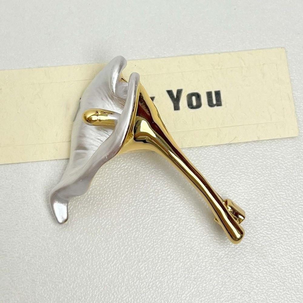 Corsage Ornament Calla Brooch French Style Metal Glossy Brooch Uniform Zantedeschia Pins  Party