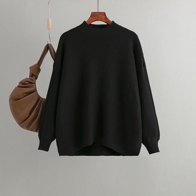 New Autumn and Winter Retro Loose Solid Color Pullover Sweater for Women Half Turtleneck Sweater Bottoming Shirt